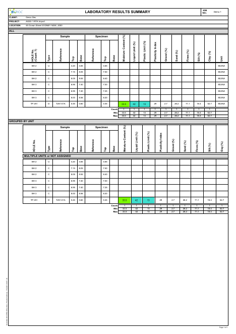 Results Summary example report