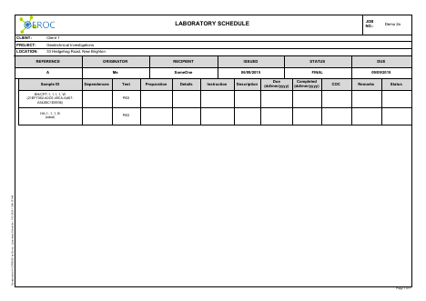 Laboratory Schedule example report