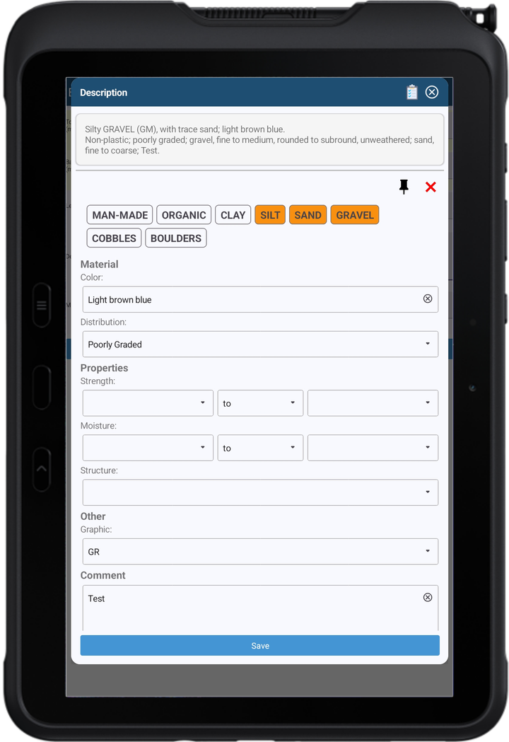 The Description Builder on a phone, assembling a standardised soil description